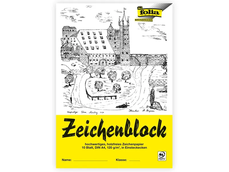 folia folia Zeichenblock mit Leinenecken 120g/m², DIN A4, 10 Blatt – Produktbild 1 von 1