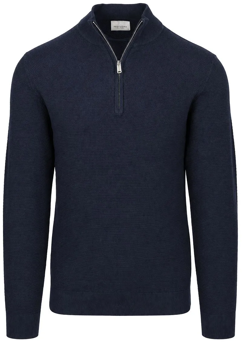 Profuomo Profuomo Half Zip Pullover Dunkelblau mit Struktur - Größe XXL, Dunkelblau, – Produktbild 1 von 3