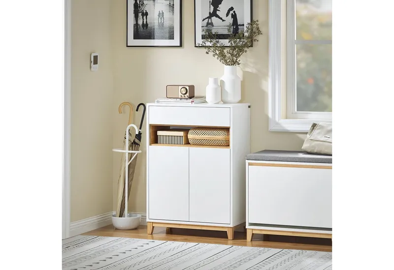 SoBuy Kommode FSB97, Sideboard Küchenschrank Flurschrank Küchekommode Aufbewahrungsschrank, Weiß, – Produktbild 2 von 5