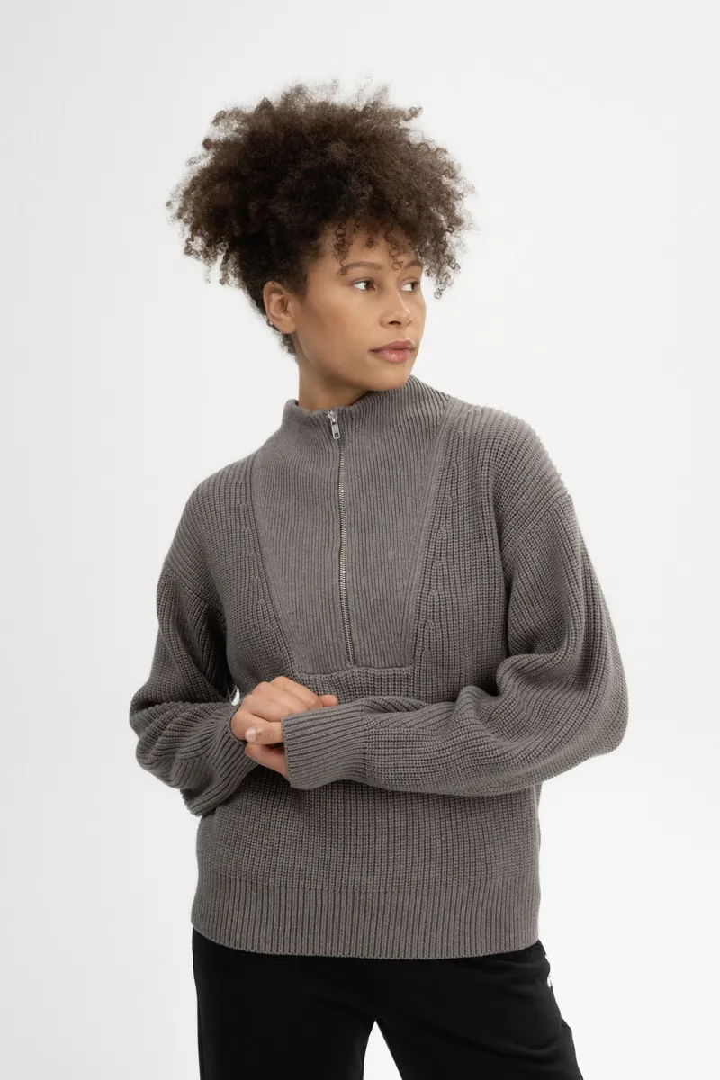 MELA MELA Damen vegan Strickpullover Rippe Kimaya Bär Melange, Braun, – Produktbild 2 von 2