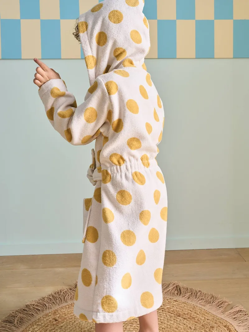 Vertbaudet Kinder Bademantel mit Punkten, Weiß bedruckt, – Produktbild 2 von 4