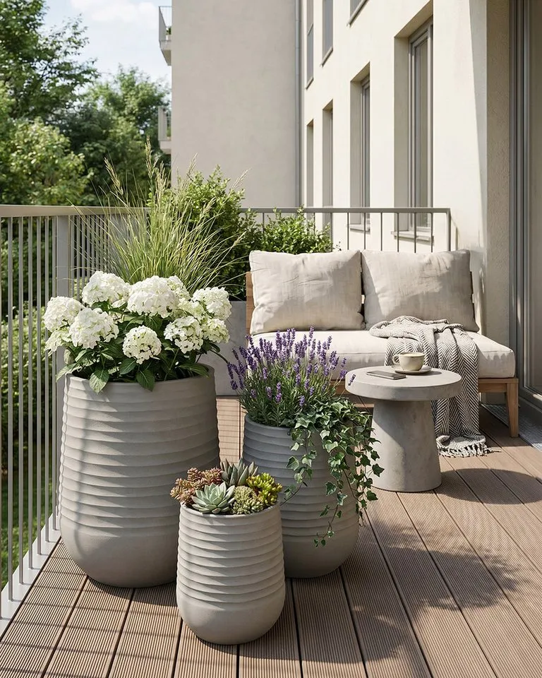 Mazovia Pflanzkübel Pflanzkübel für Terrasse, Balkon und Zuhause, Wetterfest und UV-beständig, Grau, – Produktbild 2 von 5