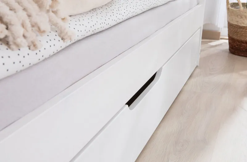 TICAA TICAA Funktionsbett Melinda, Daybett, Jugendbett, 2 Schlafplätze, Schublade auf Rollen, FSC®-zertifizierte Kiefer, 2 Rollroste, Massivholz, Weiß, – Produktbild 4 von 5