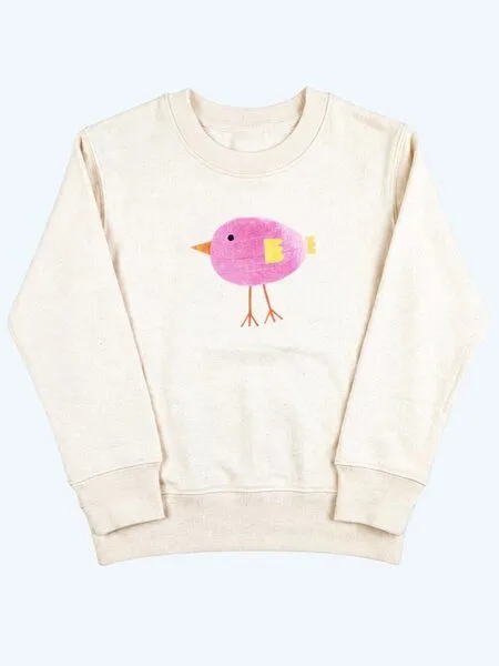 MelaDi Meladi Kinder Sweater aus Biobaumwolle - Lila Vogel auf Natural Raw, Natural white, – Produktbild 7 von 7