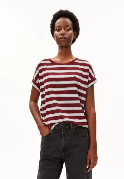 ARMEDANGELS ARMEDANGELS IDAARA STRIPES Damen T-Shirt aus Bio-Baumwolle, Velvet red-soft blue-undyed, – Produktbild 1 von 4