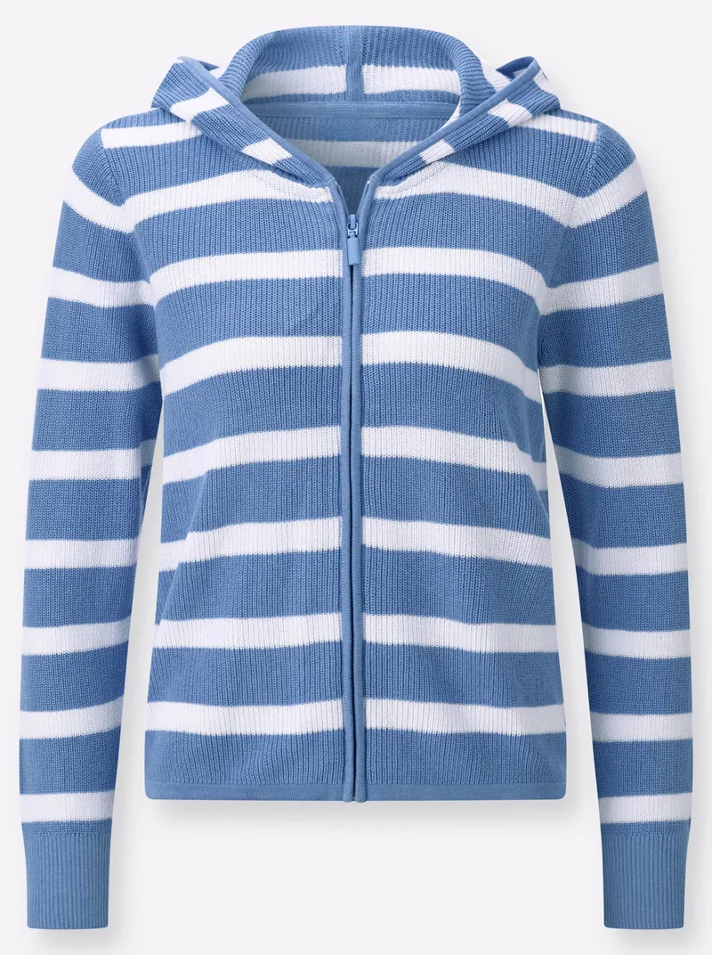 Witt Kapuzenstrickjacke, Himmelblau-weiß-gestreift, – Produktbild 1 von 2