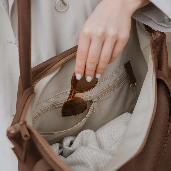 BOWLEANIES TASCHEN BOWLEANIES TASCHEN Mom Bag | Großer Shopper aus Lederfaserstoff mit Reißverschluss, Chocolate, – Produktbild 2 von 3