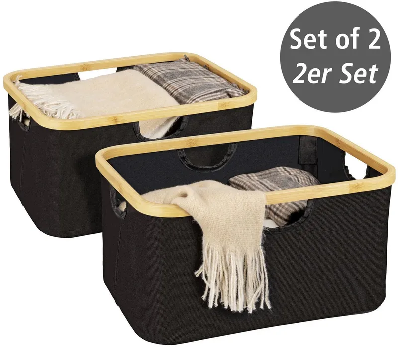 Wenko Wenko Wäschekorb Modell Ecori (Set, 2 St), Aufbewahrungskörbe, recyceltes Polyester mit Bambusrahmen, Schwarz, – Produktbild 1 von 5
