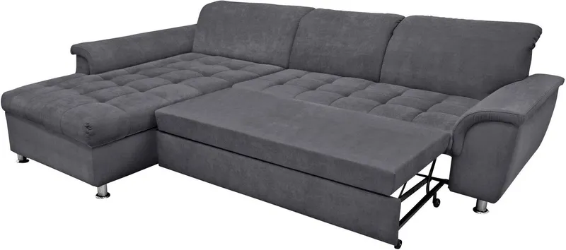 DOMO collection Ecksofa FRANZI 278x170x81 cm, Steppung im Sitzbereich, L-Form, wahlweise mit Bettfunktion, Bettkasten und Kopfteilverstellung, Grau, – Produktbild 4 von 8