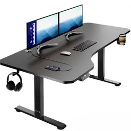 Casaria® Höhenverstellbarer Schreibtisch Schwarz (Carbon-Optik) 160x75x73-118cm – Produktbild 1 von 1