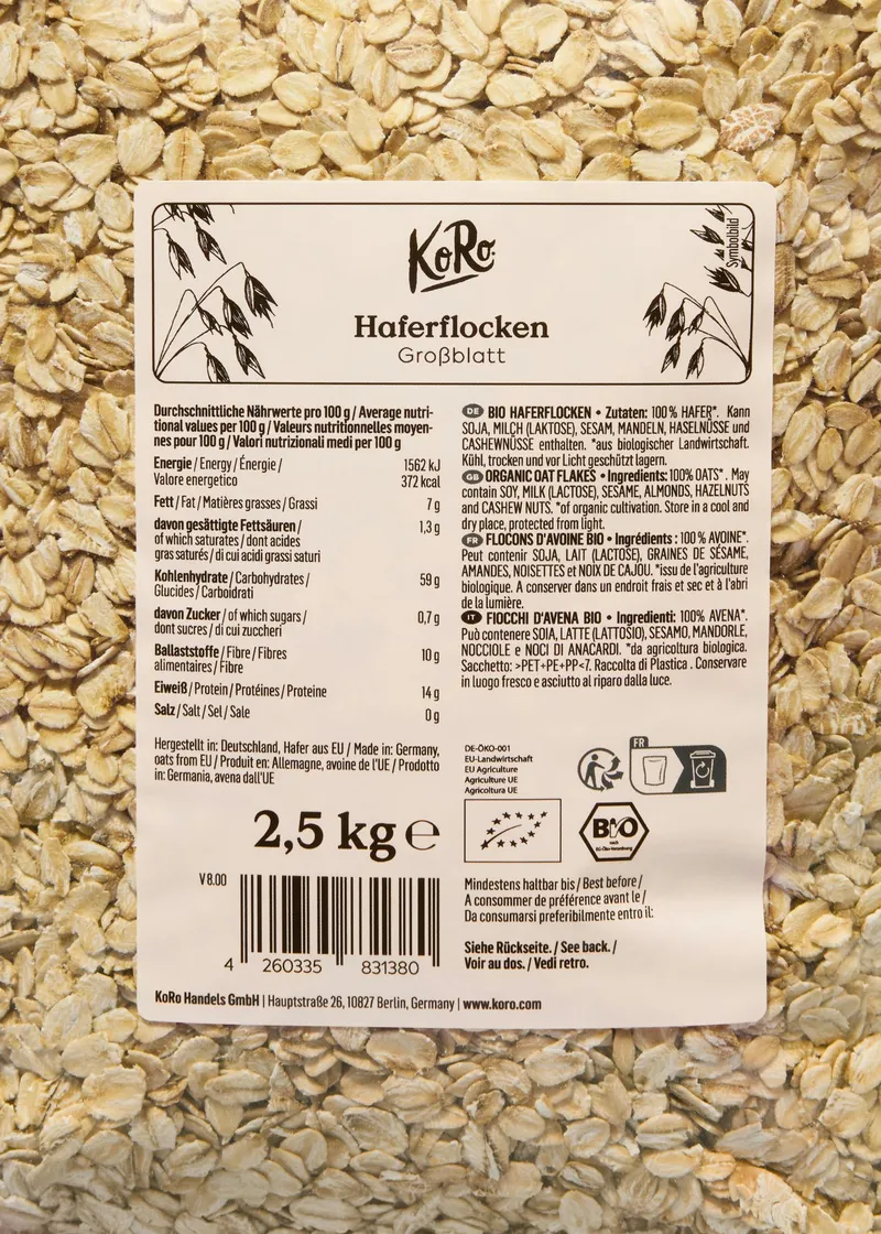 KoRo Bio Haferflocken Großblatt 4 x 2,5 kg – Produktbild 5 von 5