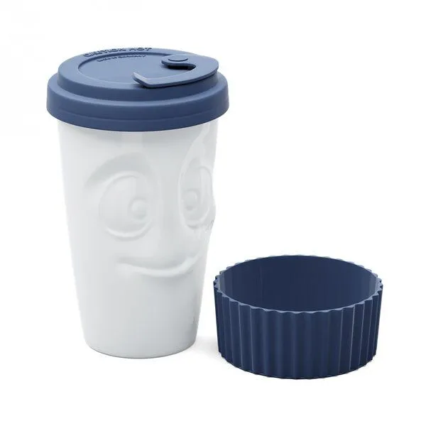 FIFTYEIGHT PRODUCTS FIFTYEIGHT PRODUCTS Porzellan-To-Go-Becher „Lecker“ (400 ml), Marineblau, – Produktbild 4 von 4