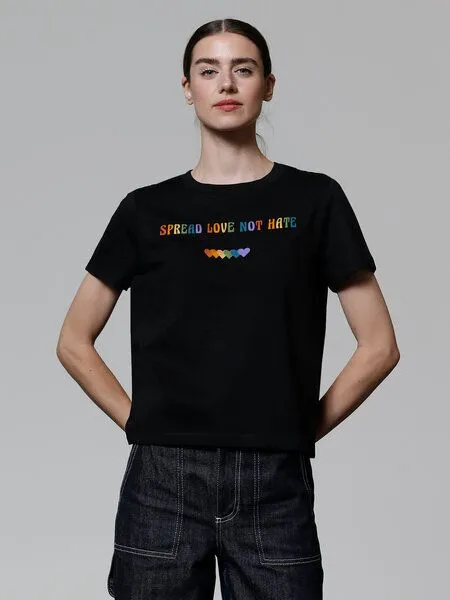 watapparel watapparel T-Shirt Frauen Spread Love not Hate, Black, – Produktbild 2 von 3