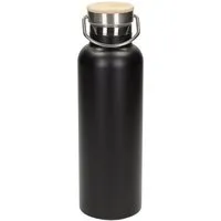 elasto elasto Edelstahl Isolierflasche "Cascada" - Flasche mit Bambusdeckel & Griff, Schwarz, – Produktbild 1 von 1
