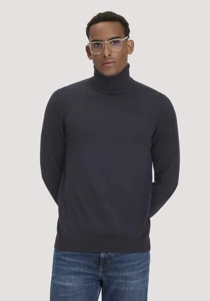 hessnatur hessnatur Rollkragenpullover Regular aus reiner Bio-Merinowolle, Marine, – Produktbild 1 von 4