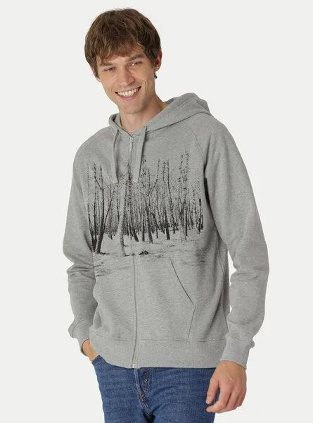 Peaces.bio - handbedruckte Biomode Peaces.bio - handbedruckte Biomode Herren Zip-Hoodie Woodland, Hellgrau, – Produktbild 2 von 2