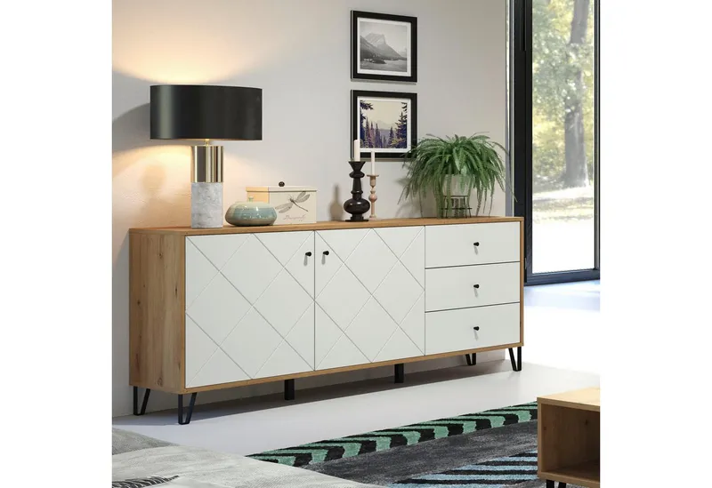 Home affaire Sideboard Tarragona, Sideboard, 2 Türen, 3 Schubkasten & Soft-Close - (B/T/H) 183/40/76 cm, Braun, – Produktbild 3 von 3
