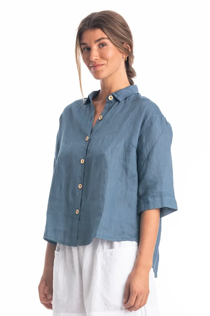 RAVENS VIEW IBIZA RAVENS VIEW IBIZA Damen vegan Bluse Sommer Jeans Blau, Dunkelblau, – Produktbild 2 von 2