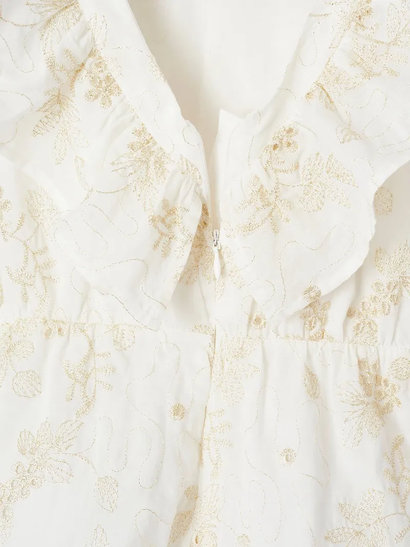 Vertbaudet Festlicher kurzer Mädchen Jumpsuit mit gestickten Glanzblumen, Weiß, – Produktbild 4 von 4