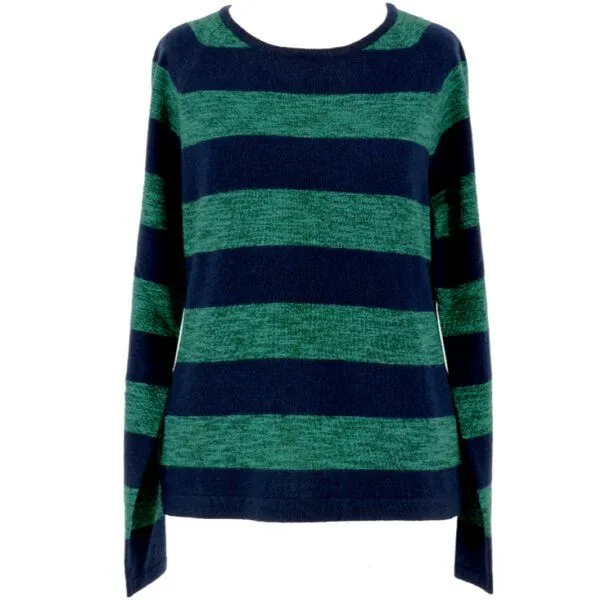CON_STANT CON_STANT Streifen Strickpulli 100% Merinowolle (kbT), Ringel darkblue / greenmelange, – Produktbild 1 von 1