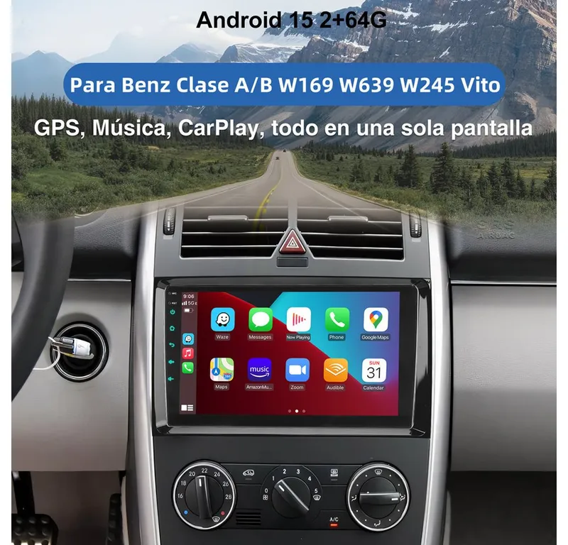 ESSGOO Android 15 Für Mercedes-Benz A/B Klasse/Vito W169 W639 W245 W906 Navigationsgerät (2 DIN Carplay Bluetooth Navigationsgeräte Rückfahrkamera(optional), Schwarz, – Produktbild 2 von 6