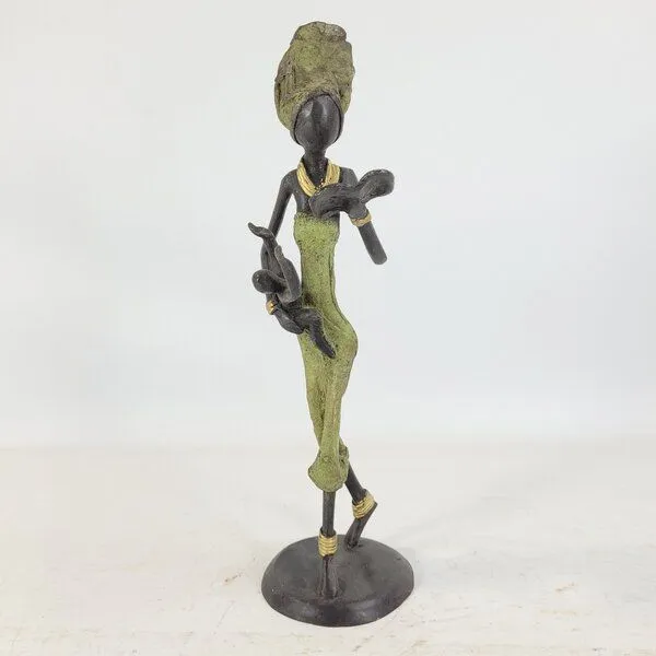 Moogoo Creative Africa Moogoo Creative Africa Bronze-Skulptur "Frau mit Buch & Kind an der Taille" by Issouf | 25cm | Unikate, Grün, – Produktbild 1 von 2