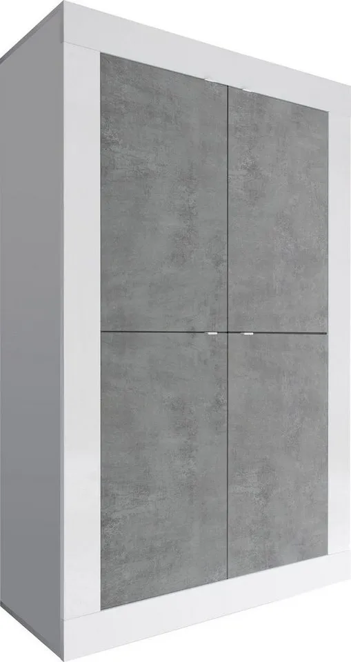 Home affaire Highboard Basic Höhe 162 cm, Breite 102 cm, Kommode 4 Türen, Hochkommode, Metallgriff, moderne Rahmenoptik, viel Stauraum, Farbauswahl, Weiß, – Produktbild 3 von 8