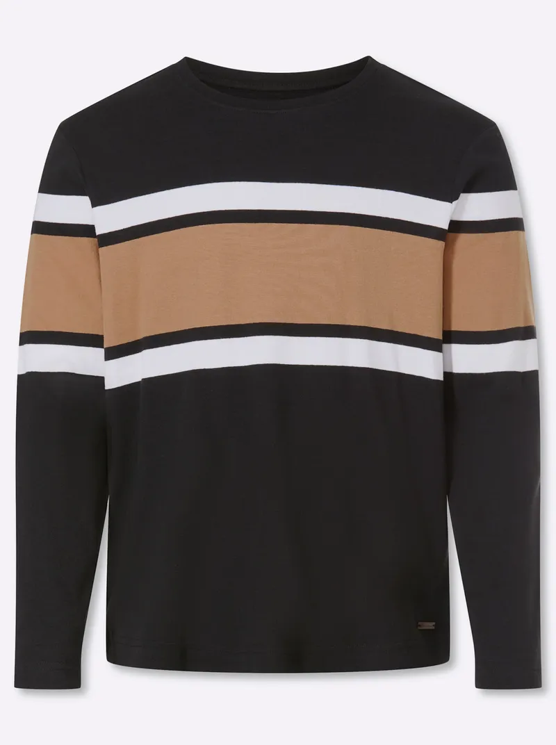 marco donati Langarmshirt schwarz-camel, Schwarz-camel, – Produktbild 1 von 2