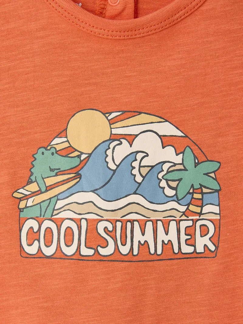 Vertbaudet T-Shirt Baby Jungen mit Print, Orange, – Produktbild 2 von 4
