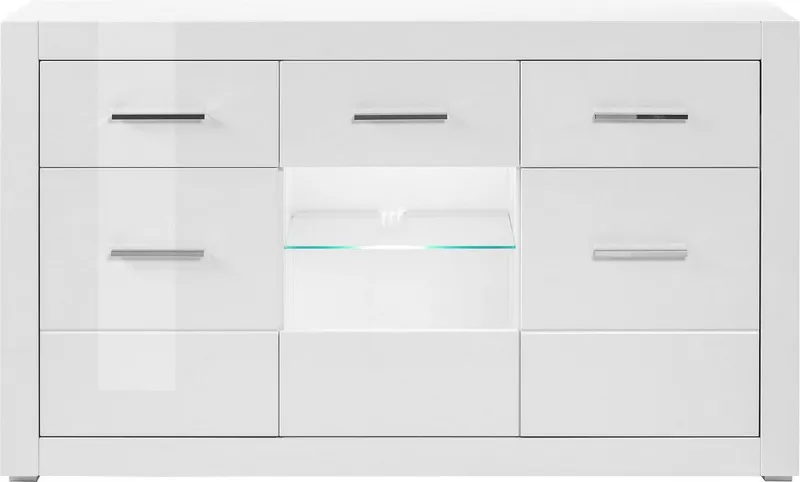 Home affaire Sideboard Bianco, moderner Schrank, Kommode in Weiß Hochglanz, silberne Metallgriffe, ausreichend Stauraum, zeitlos, 164 cm breit, Weiß, – Produktbild 3 von 5