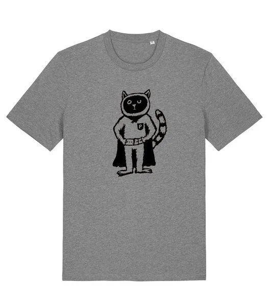 päfjes Superkater Karlo / Superheld - päfjes Fair Wear Bio Männer T-Shirt, Grau, – Produktbild 1 von 4