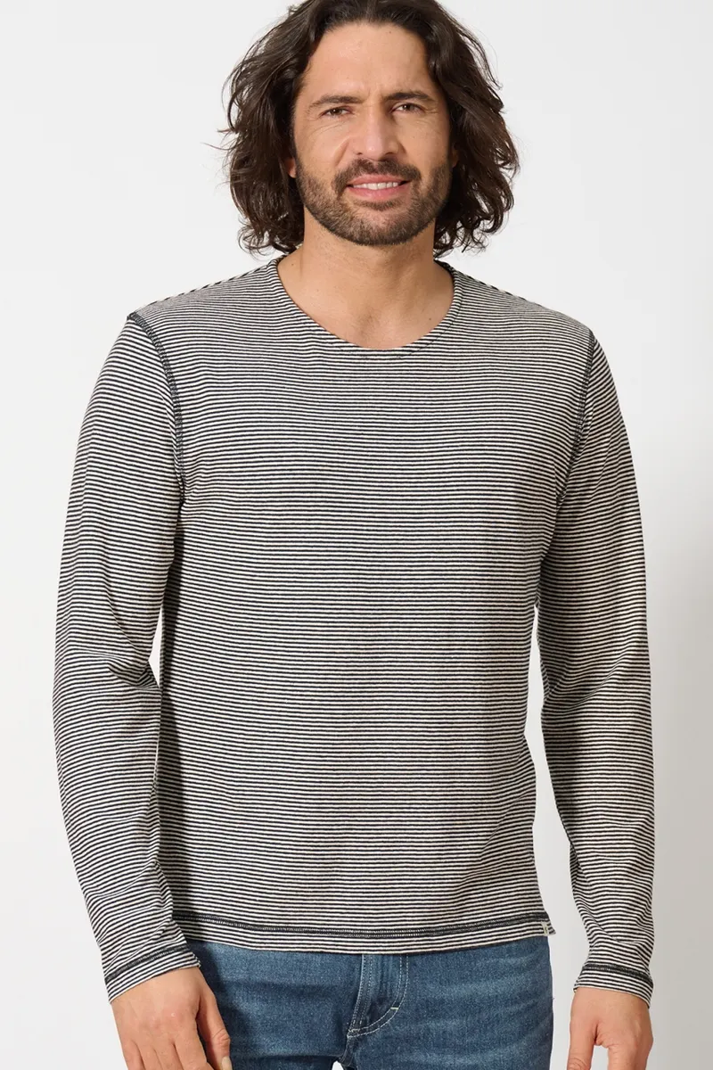 HempAge Hempage Herren vegan Gestreiftes Langarm-Shirt In Naturfarben, Schwarz, – Produktbild 2 von 2