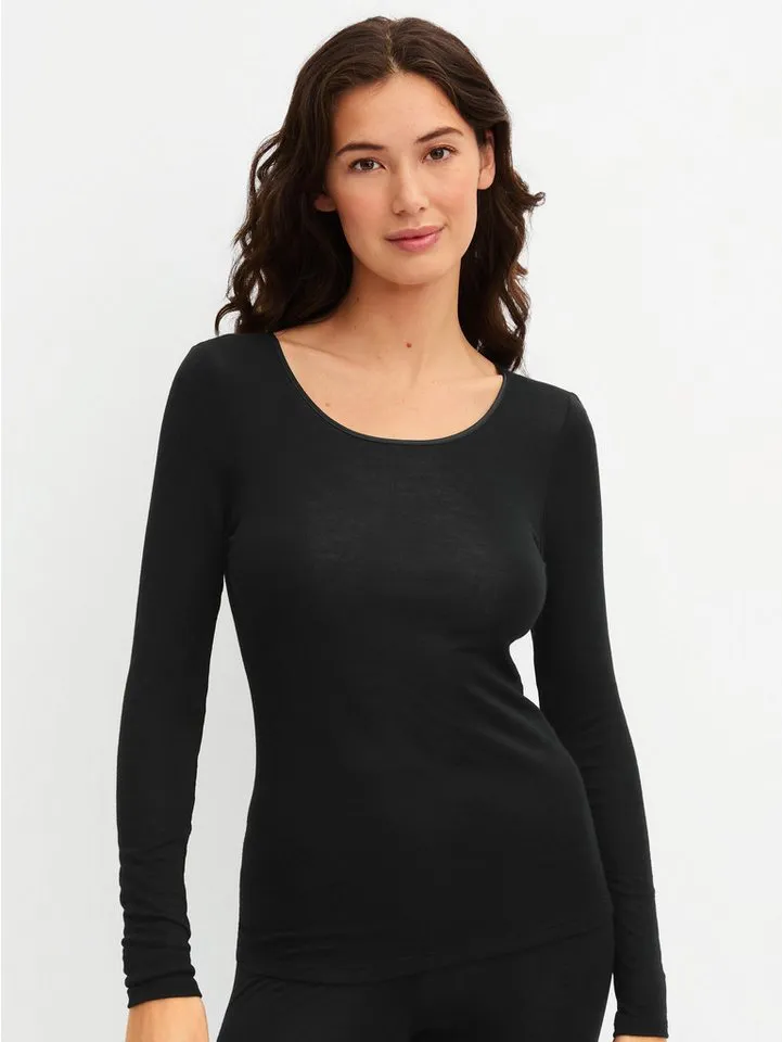 CALIDA CALIDA Unterziehshirt True Confidence Damen (1-St) fein, geschmeidig und temperaturausgleichend, aus Wolle und Seide, Schwarz, – Produktbild 2 von 5