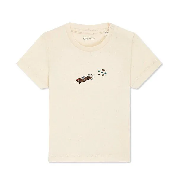 LIGARTI LIGARTI Babyshirt - Astrowau der Space-Hund, Sand, – Produktbild 1 von 3