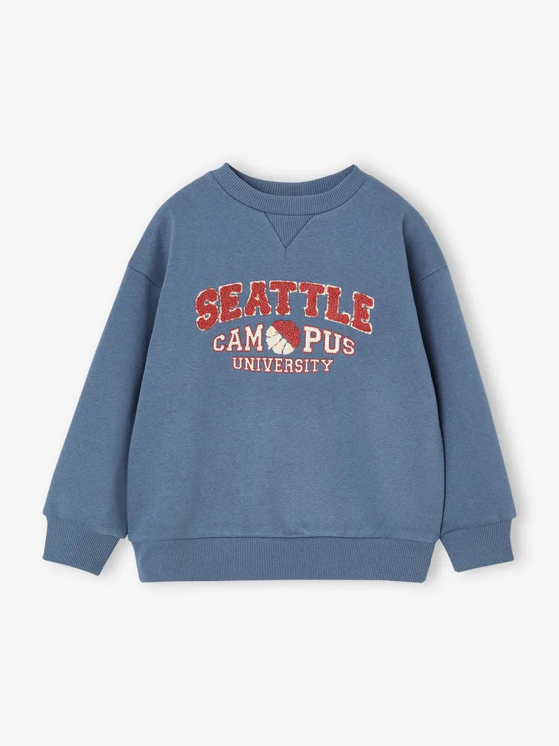 Vertbaudet Sweatshirt mit Bouclé-Print Jungen, Jeansblau, – Produktbild 1 von 3