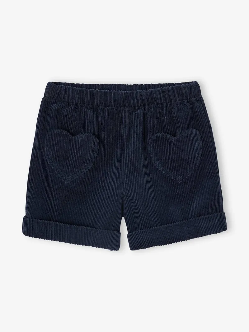 Vertbaudet Mädchen Cord-Shorts mit Herztaschen und Dehnbund, Marine, – Produktbild 3 von 4