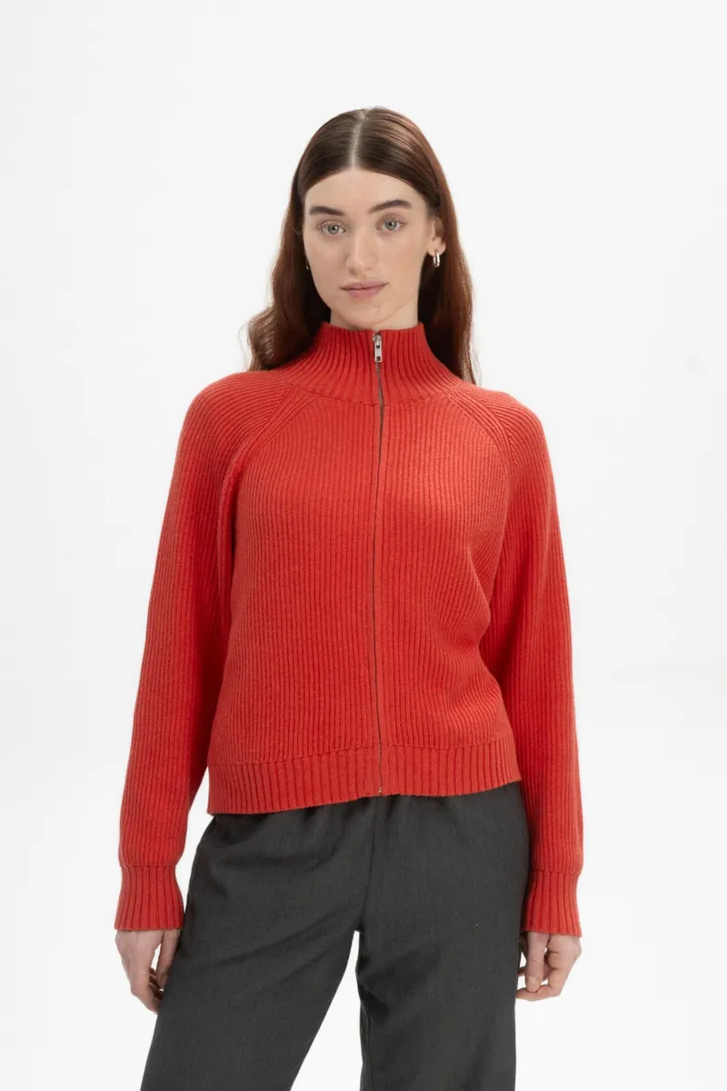 MELA MELA Damen vegan Strickjacke Rippe Kamuka Roter Apfel Melange, Rot, – Produktbild 2 von 2