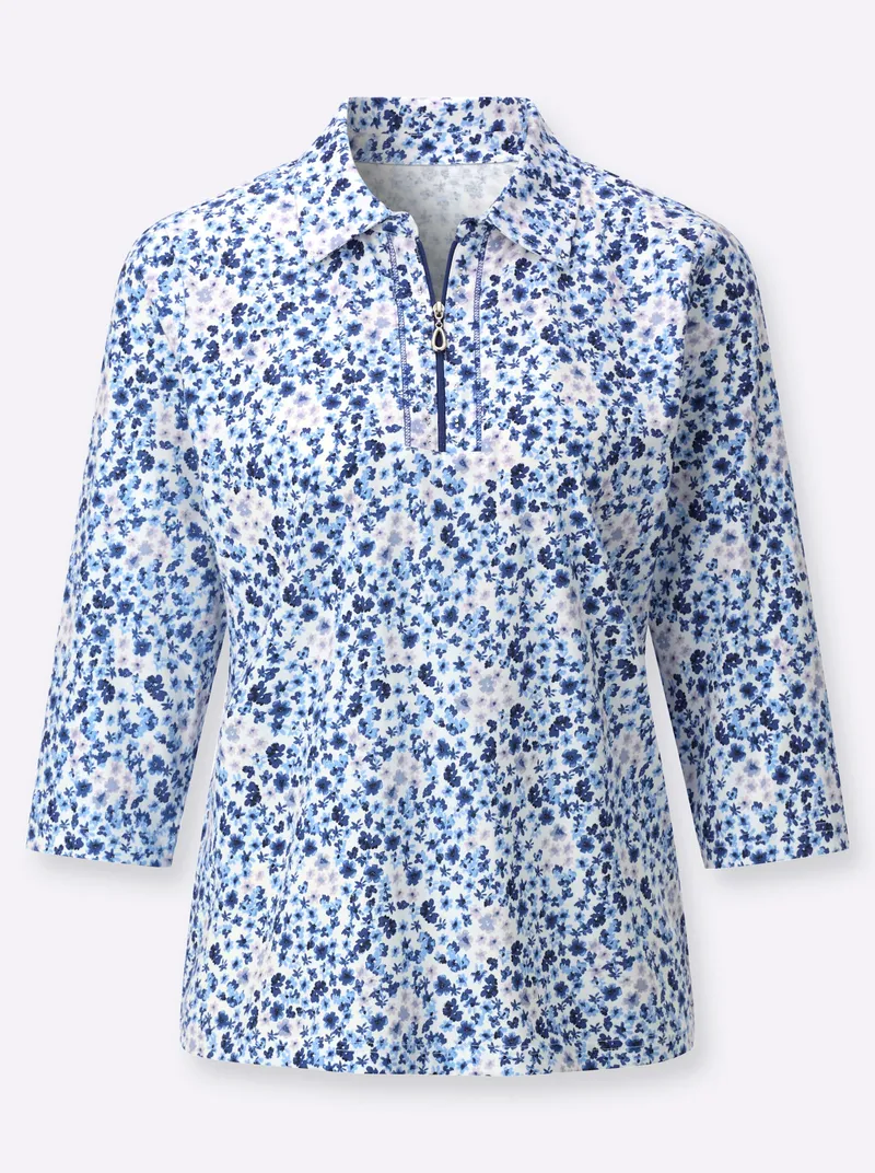 Witt Poloshirt royalblau-ecru-bedruckt, Royalblau-ecru-bedruckt, – Produktbild 2 von 2