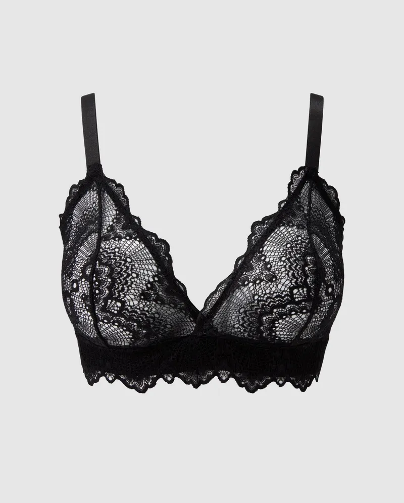 Understatement Understatement Damen vegan Bralette Dessous Spitze Dreieck Schwarz, Schwarz, – Produktbild 1 von 2