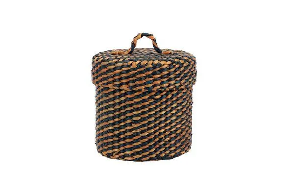 El Puente El Puente Korb mit Deckel | Fair Trade & Handmade aus Bangladesch, Orange,blau, – Produktbild 1 von 2