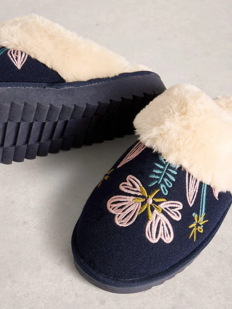 White Stuff Pantoletten mit floralem Motiv - M, Dunkelmarine, – Produktbild 3 von 4