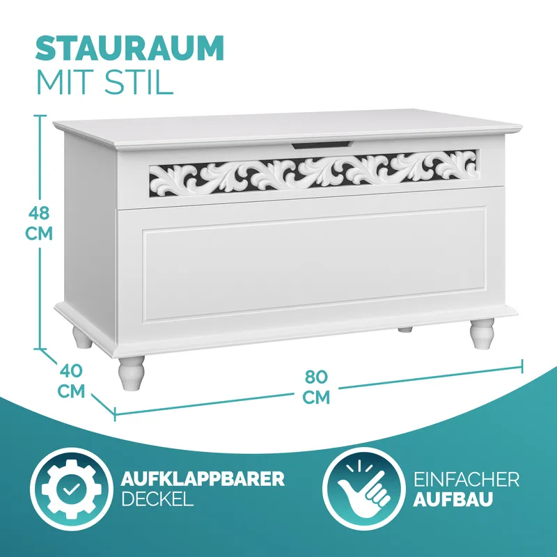 Casaria® Holztruhe Jersey Weiß 80x40x48cm, Weiß, – Produktbild 2 von 2
