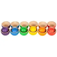 GRAPAT Schüsseln und Kugeln aus Holz, 18-teilig, bunt 12 Schüsseln und 6 Kugeln – Produktbild 1 von 1