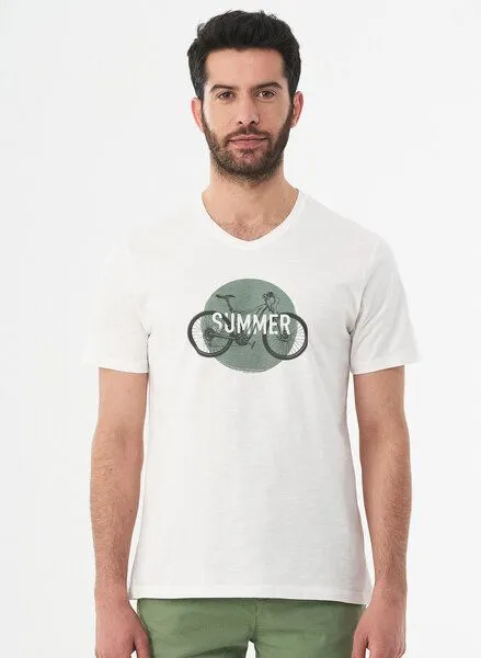 ORGANICATION ORGANICATION T-Shirt aus Bio-Baumwolle mit Fahrrad-Print, Off white, – Produktbild 1 von 4
