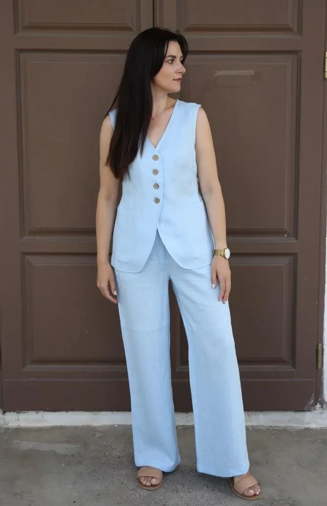 Amber Linen Amber Linen Damen vegan Set Weste Und Hose Cremona Himmelblau, Hellblau, – Produktbild 2 von 2