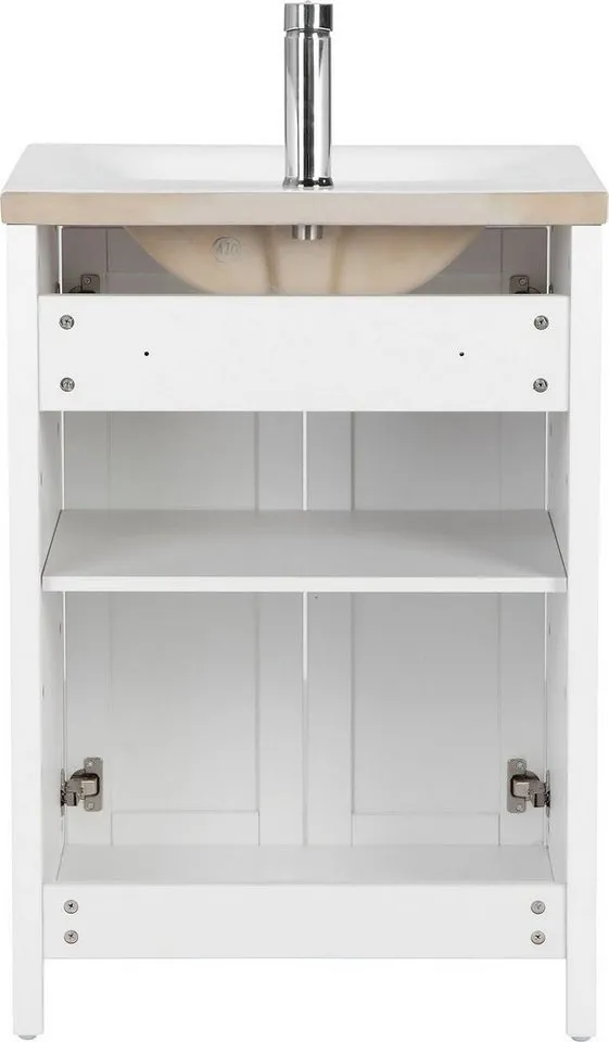 welltime Waschtisch, Badmöbel inkl. Keramikbecken, Breite 60 cm mit Türen, Weiß, – Produktbild 5 von 5