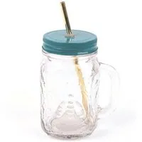 El Puente El Puente Limonadenglas mit Deckel "Bienenwabe" | Fair Trade & Handmade aus Indien, Petrol, – Produktbild 1 von 1