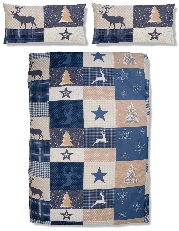 OTTO home Bettwäsche Nicholas, Biber, 2 teilig, Weihnachtsbettwäsche, Winter, in 3 Qualitäten verfügbar, Blau, – Produktbild 2 von 4