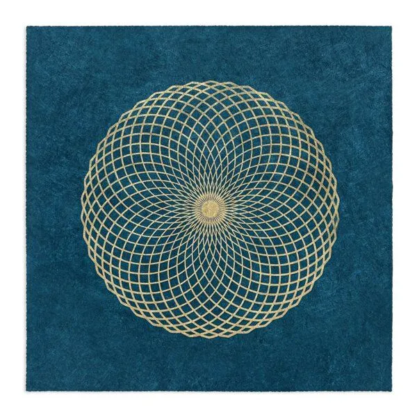 Veskor Cassiopeia Veskor Cassiopeia LOTUS DES LEBENS Heilige Geometrie Linoldruck | 40 x 40 cm | Lichtgold auf Petrolblau – Produktbild 1 von 4