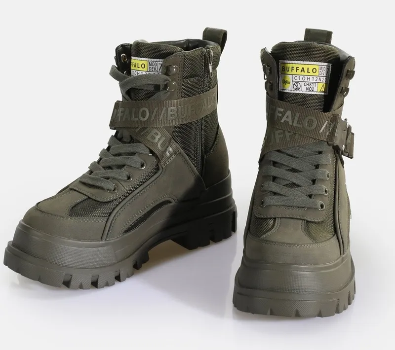 Buffalo Buffalo Aspha Com1 Vegan Winterboots Schnürstiefelette, Plateauboots mit Innen-Reißverschluss, Grün, – Produktbild 2 von 5